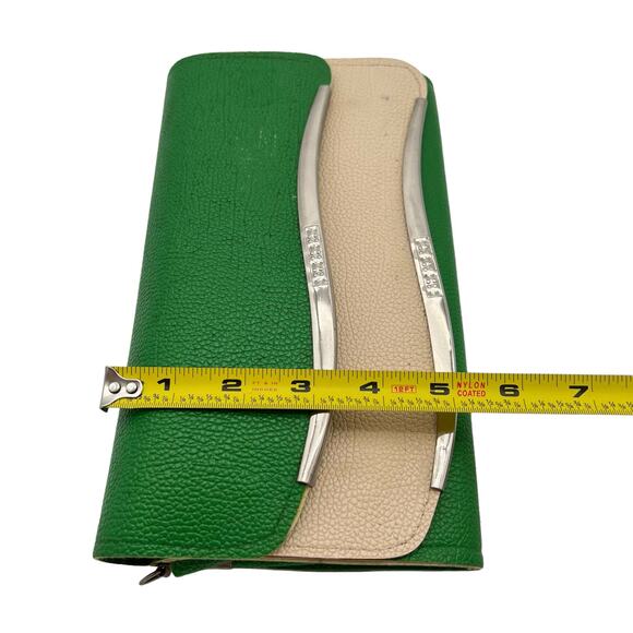 Clutch Purse Wristlet Crossbody Green Vintage 70s Retro MCM Pebbled Faux Leather - Picture 14 of 15